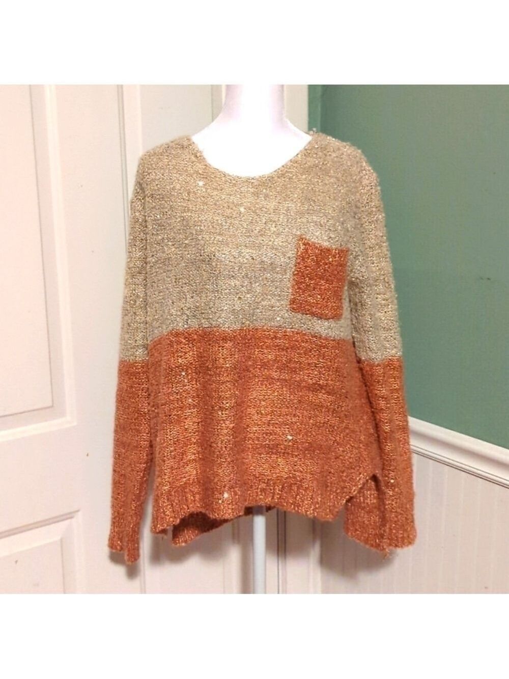 Cecico Gold Rose Gold Sequin Sweater Medium